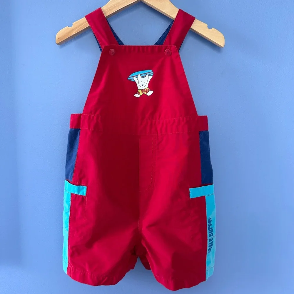 Vintage 2001 Gymboree Little Surfer Boys Red Shortalls Coorblock 12-18 monhs